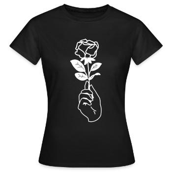 Eine schöne Rose Blume in der Hand die Rosen - Frauen T-Shirt - Schwarz - Vorne - AI Model Female 172 dark (172cm)