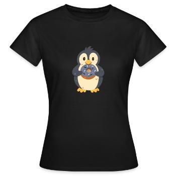 Pinguin mit Donut - Frauen T-Shirt - Schwarz - Vorne - AI Model Female 172 dark (172cm)