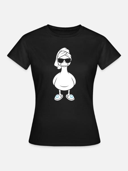 Sonnen-Duck mit Badetuch und Slippern - Frauen T-Shirt - Schwarz