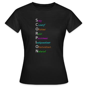 SCORPION Sexy Créatif Obstiné Rusé Passionné - T-shirt Femme - noir - Devant - AI Model Female 172 dark (172cm)