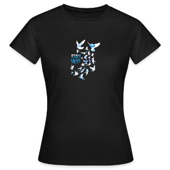 liberté,troupeau d’oiseaux,paix,liberté,sourds,nuages - T-shirt Femme - noir - Devant - AI Model Female 172 dark (172cm)