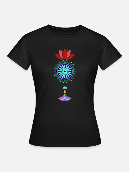 Blühender Mandala Hänger - Frauen T-Shirt - Schwarz