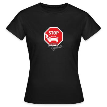T-Shirt mit Druck Stop killing cyclists/ Radfahrer - Frauen T-Shirt - Schwarz - Vorne - AI Model Female 172 dark (172cm)