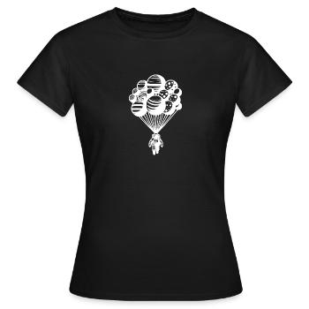 Astronaut im Kosmos mit schwebenden Planeten - Frauen T-Shirt - Schwarz - Vorne - AI Model Female 172 dark (172cm)