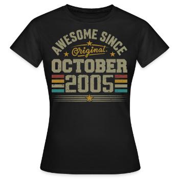 Geboren im Oktober 2005 | Geburtstag Oktober 2005 - Frauen T-Shirt - Schwarz - Vorne - AI Model Female 172 dark (172cm)