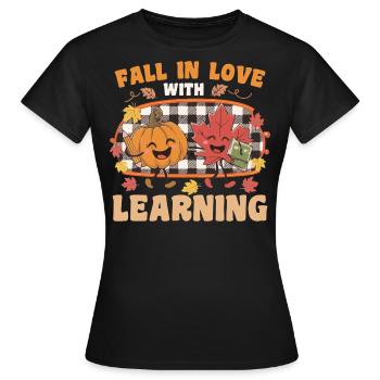 Fall In Love With Learning Autumn Pumpkin Teacher - Women's T-Shirt - black - Front - AI Model Female 172 dark (172cm)