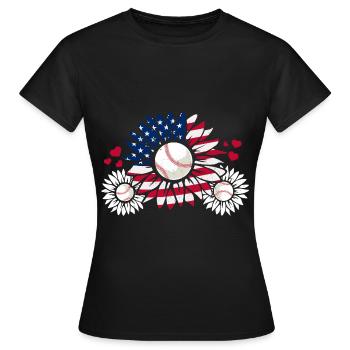 Patriotischer Baseball Sonnenblume - Frauen T-Shirt - Schwarz - Vorne - AI Model Female 172 dark (172cm)