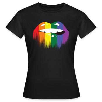 Kussmund LGBT Lippen Regenbogenfahne - Frauen T-Shirt - Schwarz - Vorne - AI Model Female 172 dark (172cm)