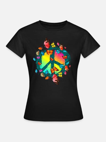 Hippie Vlinders Hippies Flower Power 60s - Vrouwen T-shirt - zwart