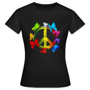 Hippie Schmetterlinge Hippies Flower Power 60s - Frauen T-Shirt - Schwarz - Vorne - AI Model Female 172 dark (172cm)