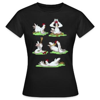 Lustiges Hühner Yoga Figuren - Frauen T-Shirt - Schwarz - Vorne - AI Model Female 172 dark (172cm)