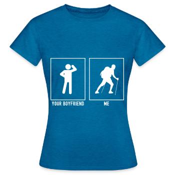 Your friend - me - hiking difficult - Women's T-Shirt - antique blue sapphire heather - Front - AI Model Female 172 dark (172cm)
