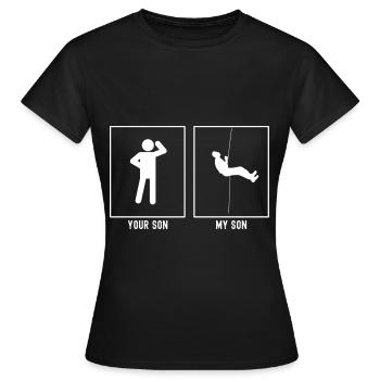 Votre fils - Mon fils - escalade - descente en rappel - T-shirt Femme - noir - Devant - AI Model Female 172 dark (172cm)