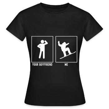 Dein Freund - Ich - Snowboarding bergauf - Frauen T-Shirt - Schwarz - Vorne - AI Model Female 172 dark (172cm)