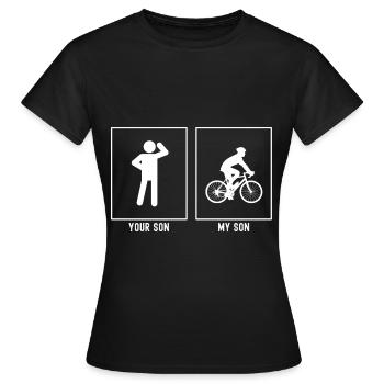 Ihr Sohn - Mein Sohn - Radfahren entspannend - Frauen T-Shirt - Schwarz - Vorne - AI Model Female 172 dark (172cm)