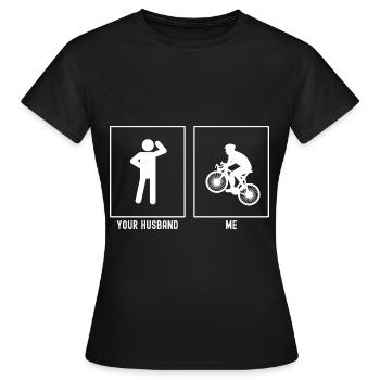 Ihr Ehemann - Ich - Radfahren bergauf - Frauen T-Shirt - Schwarz - Vorne - AI Model Female 172 dark (172cm)