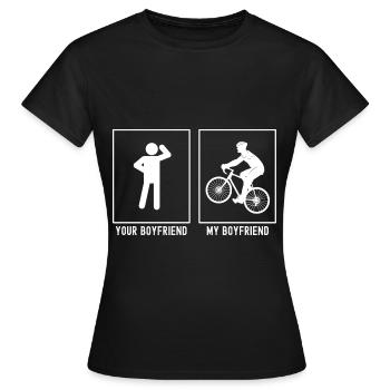 Ihr Freund - Mein Freund - Radfahren bergauf - Frauen T-Shirt - Schwarz - Vorne - AI Model Female 172 dark (172cm)