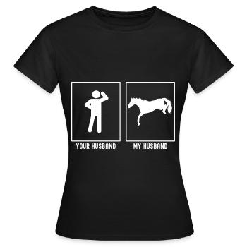 Votre mari - Mon mari - Saut d’obstacles - T-shirt Femme - noir - Devant - AI Model Female 172 dark (172cm)