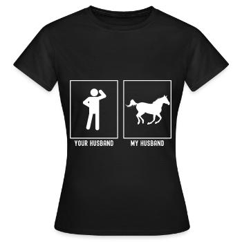 Votre mari - Mon mari - galop à cheval - T-shirt Femme - noir - Devant - AI Model Female 172 dark (172cm)