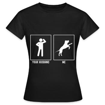 Ihr Ehemann - Ich - Hund Abheben - Frauen T-Shirt - Schwarz - Vorne - AI Model Female 172 dark (172cm)