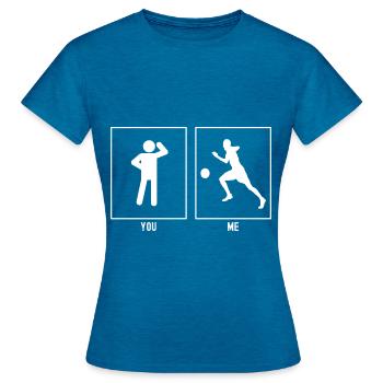 You - Me - Footballer Links - Women's T-Shirt - antique blue sapphire heather - Front - AI Model Female 172 dark (172cm)