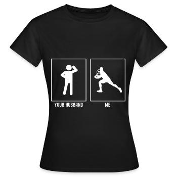 Her husband - me - tennis player blow - Women's T-Shirt - black - Front - AI Model Female 172 dark (172cm)