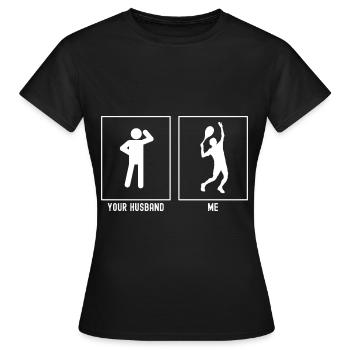 Son mari - Moi - Tennis Serve - T-shirt Femme - noir - Devant - AI Model Female 172 dark (172cm)