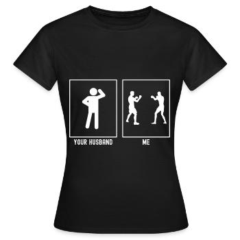 Son mari - Moi - Combat de boxe - T-shirt Femme - noir - Devant - AI Model Female 172 dark (172cm)