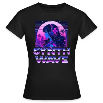 Synthwave Music Album Cover - Anime Shirt - Frauen T-Shirt - Schwarz - Vorne - AI Model Female 172 dark (172cm)
