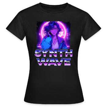 Synthwave Music Album Cover - Anime Shirt - Frauen T-Shirt - Schwarz - Vorne - AI Model Female 172 dark (172cm)