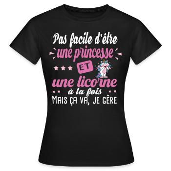 Princesse Licorne Cadeau Humour Girly Femme Fille - T-shirt Femme - noir - Devant - AI Model Female 172 dark (172cm)
