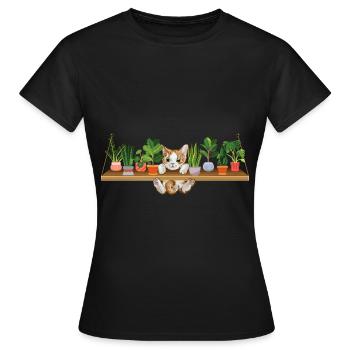 Verspieltes Kätzchen Pflanzenbesitzerin - Frauen T-Shirt - Schwarz - Vorne - AI Model Female 172 dark (172cm)