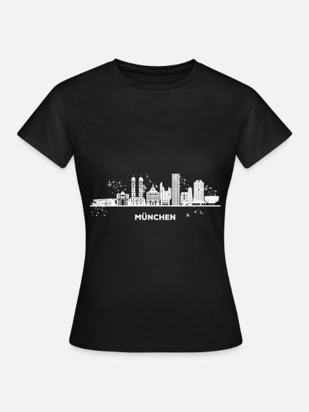 Münchener Skyline Bunt Stadtbild München - Frauen T-Shirt - Schwarz