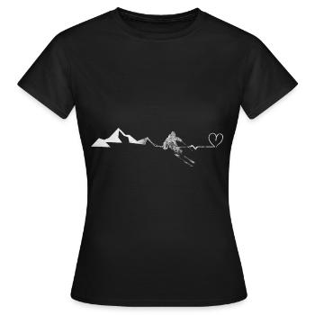 Heart - Heartbeat - Mountain - Skiing - (7) - Women's T-Shirt - black - Front - AI Model Female 172 dark (172cm)