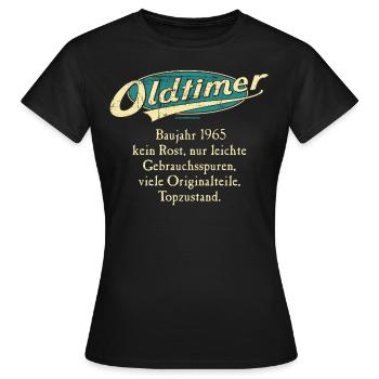 BD - Oldtimer Baujahr Jahrgang 1965 retro türkis - Frauen T-Shirt - Schwarz - Vorne - AI Model Female 172 dark (172cm)