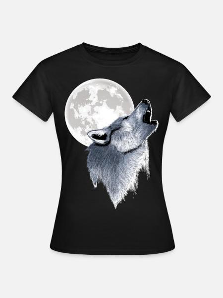 Heulender Wolf Vollmond Mond - Frauen T-Shirt - Schwarz
