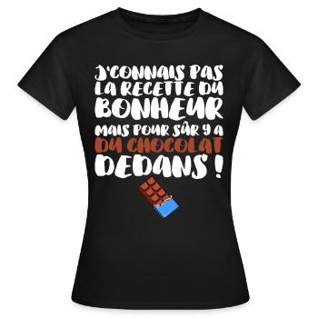 Recette du Bonheur Chocolat - T-shirt Femme - noir - Devant - AI Model Female 172 dark (172cm)