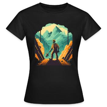 Retro Minenarbeiter mit Schaufel - Frauen T-Shirt - Schwarz - Vorne - AI Model Female 172 dark (172cm)