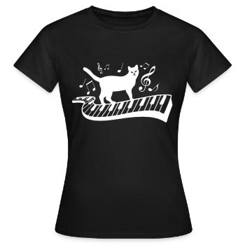 Klavier Katze - Frauen T-Shirt - Schwarz - Vorne - AI Model Female 172 dark (172cm)