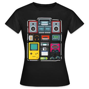 90 fête costume costume costume de costumes cassettes - T-shirt Femme - noir - Devant - AI Model Female 172 dark (172cm)