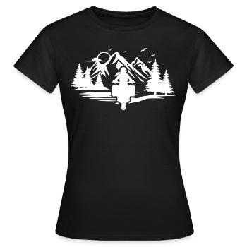 Motocycliste Voyage Moto Montagnes Mme Tourer - T-shirt Femme - noir - Devant - AI Model Female 172 dark (172cm)