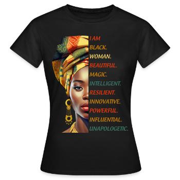 Femme Africaine Turban Femme Noire Femme Forte - T-shirt Femme - noir - Devant - AI Model Female 172 dark (172cm)