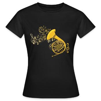 Waldhorn Musik Big Band French Horn Blasmusik - Frauen T-Shirt - Schwarz - Vorne - AI Model Female 172 dark (172cm)