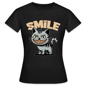 Sourire Chat Sourire Style Bande Dessinée Sourire - T-shirt Femme - noir - Devant - AI Model Female 172 dark (172cm)
