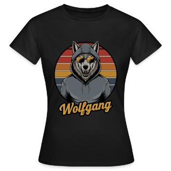 Wolfgang, le loup cool en sweat à capuche avec - T-shirt Femme - noir - Devant - AI Model Female 172 dark (172cm)