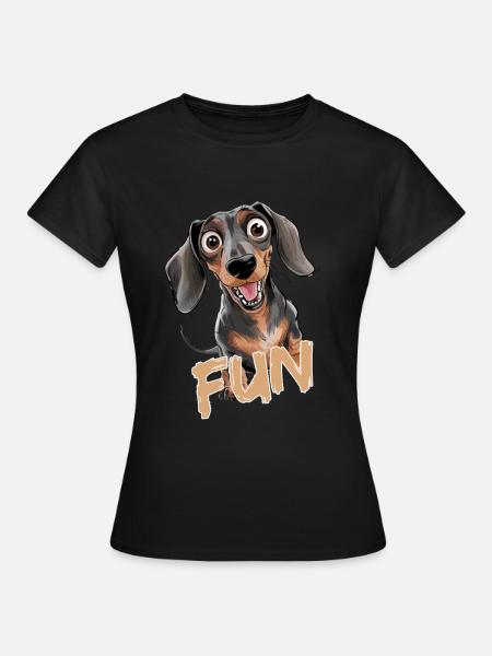 Fröhlicher Dackel mit Text Fun - Frauen T-Shirt - Schwarz