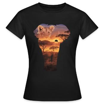 Majestätischer Sonnenuntergang in der Savanne mit - Frauen T-Shirt - Schwarz - Vorne - AI Model Female 172 dark (172cm)