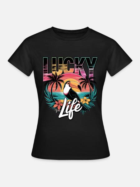 Lucky Life Tropisches Paradies mit Tukan und - Frauen T-Shirt - Schwarz