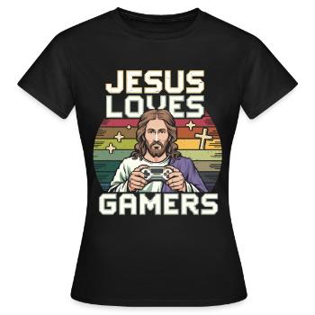 Jésus aime l’art rétro coloré du joueur avec - T-shirt Femme - noir - Devant - AI Model Female 172 dark (172cm)