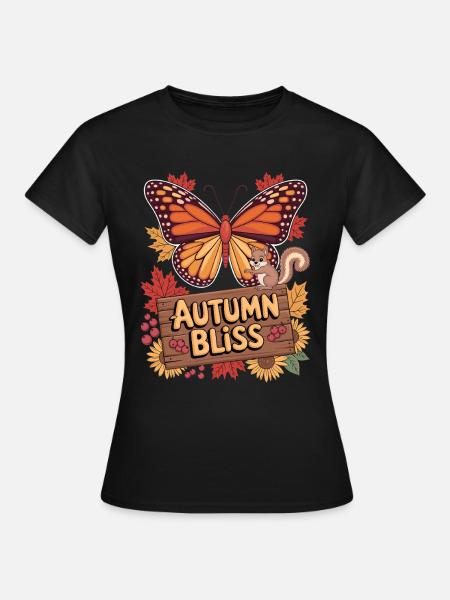 Herbstfreude Schmetterling Eichhörnchen und - Frauen T-Shirt - Schwarz